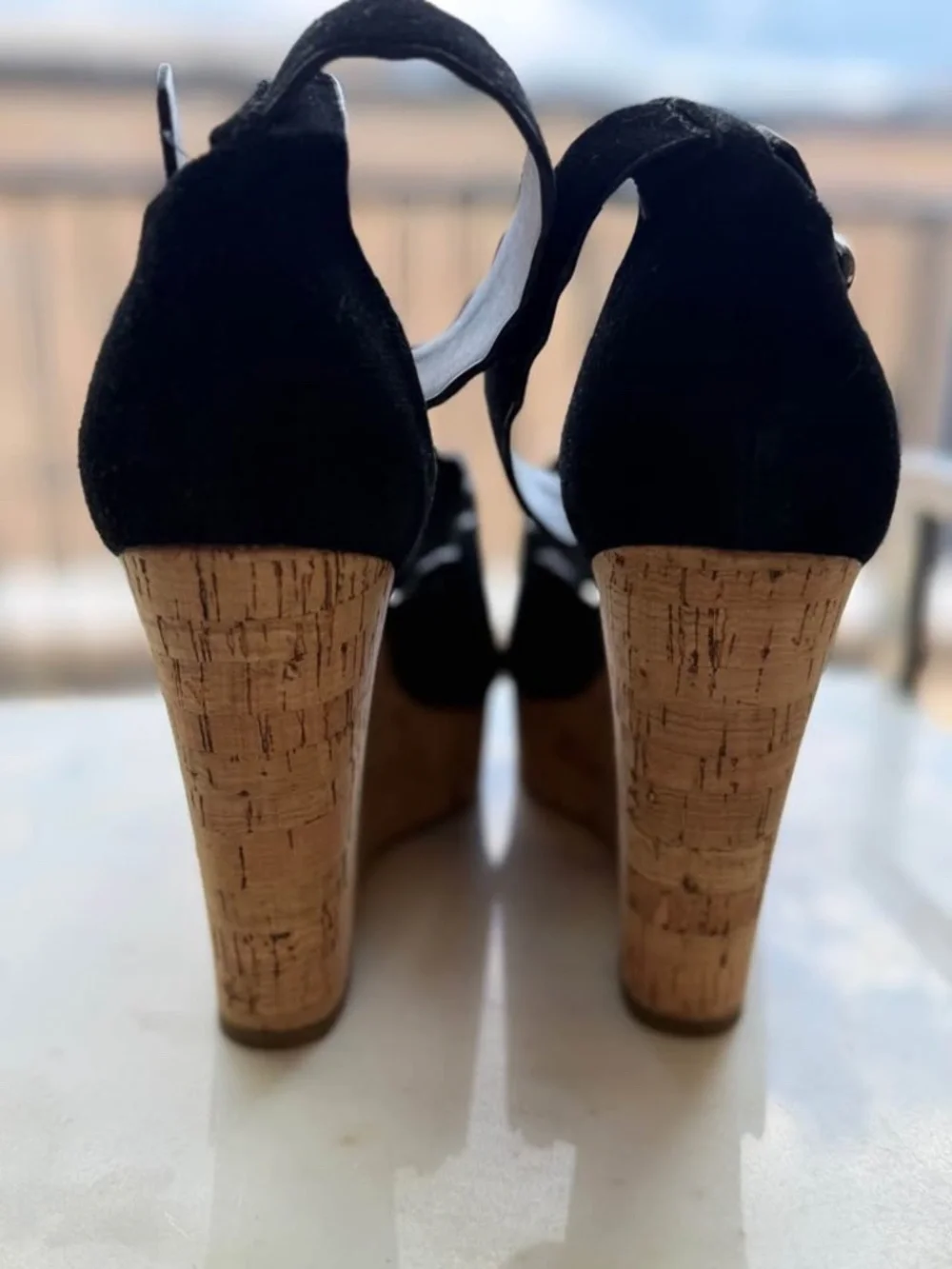 Marc Fisher 8 Platform Wedges Black Suede Cork Halo